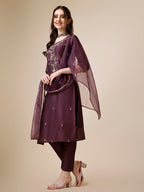 Embroidered Kurta With Pant And Dupatta Set, Multicolor - Hiral Fashion - Distacart