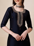 Embroidered Kurta With Pant And Dupatta Set, Multicolor - Hiral Fashion - Distacart