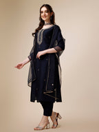 Embroidered Kurta With Pant And Dupatta Set, Multicolor - Hiral Fashion - Distacart