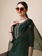 Embroidered Kurta With Pant And Dupatta Set, Multicolor - Hiral Fashion - Distacart