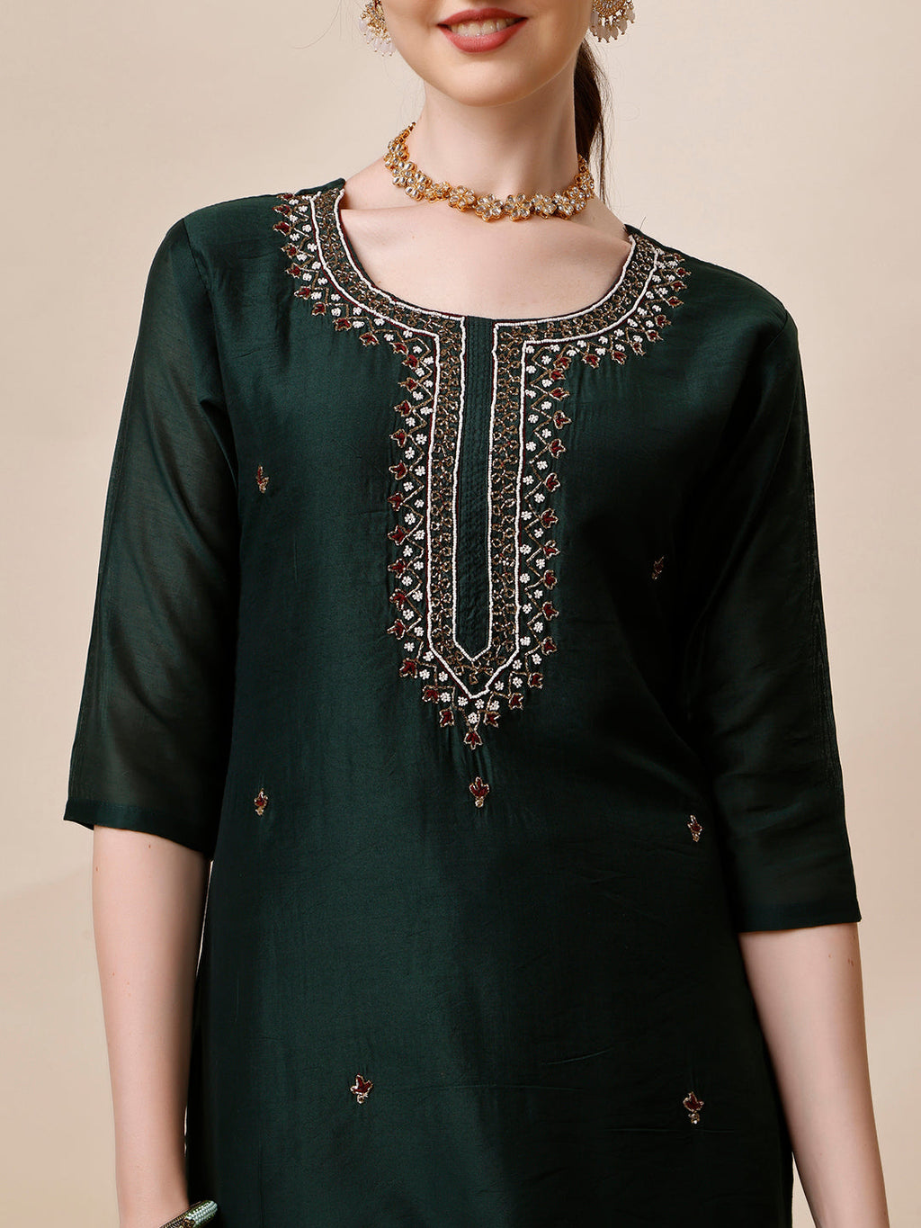Embroidered Kurta With Pant And Dupatta Set, Multicolor - Hiral Fashion - Distacart