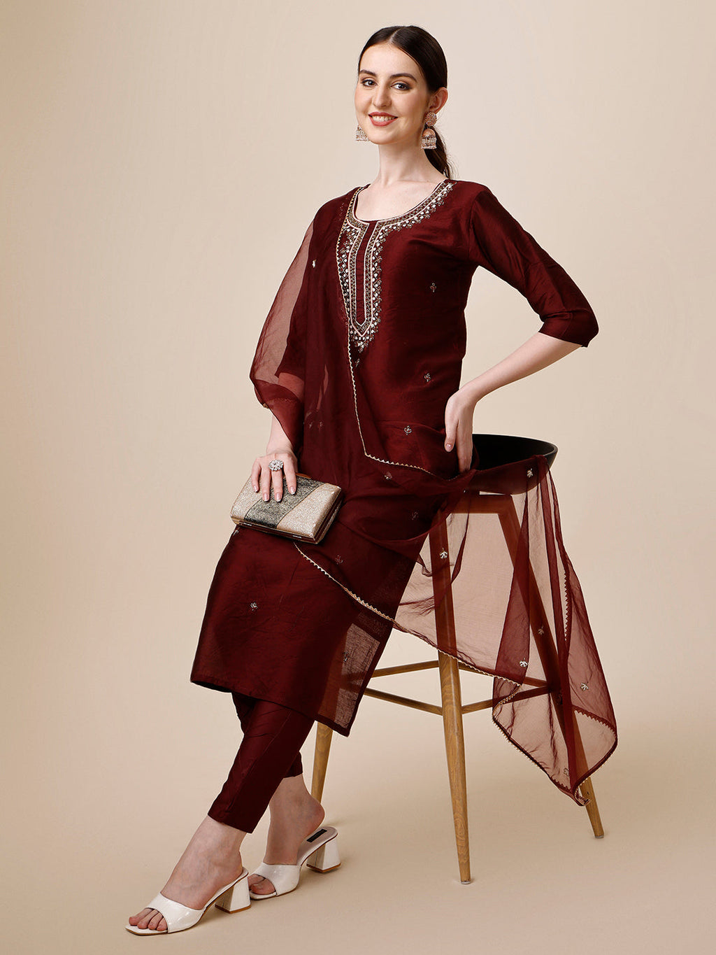 Embroidered Color Kurta With Pant And Dupatta Set, Multicolor - Hiral Fashion - Distacart
