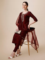 Embroidered Color Kurta With Pant And Dupatta Set, Multicolor - Hiral Fashion - Distacart