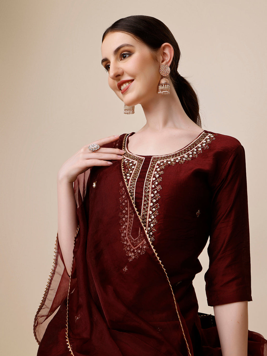 Embroidered Color Kurta With Pant And Dupatta Set, Multicolor - Hiral Fashion - Distacart