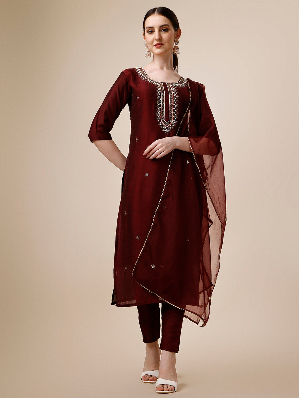 Embroidered Color Kurta With Pant And Dupatta Set, Multicolor - Hiral Fashion - Distacart