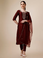 Embroidered Color Kurta With Pant And Dupatta Set, Multicolor - Hiral Fashion - Distacart