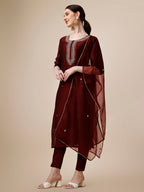 Embroidered Color Kurta With Pant And Dupatta Set, Multicolor - Hiral Fashion - Distacart