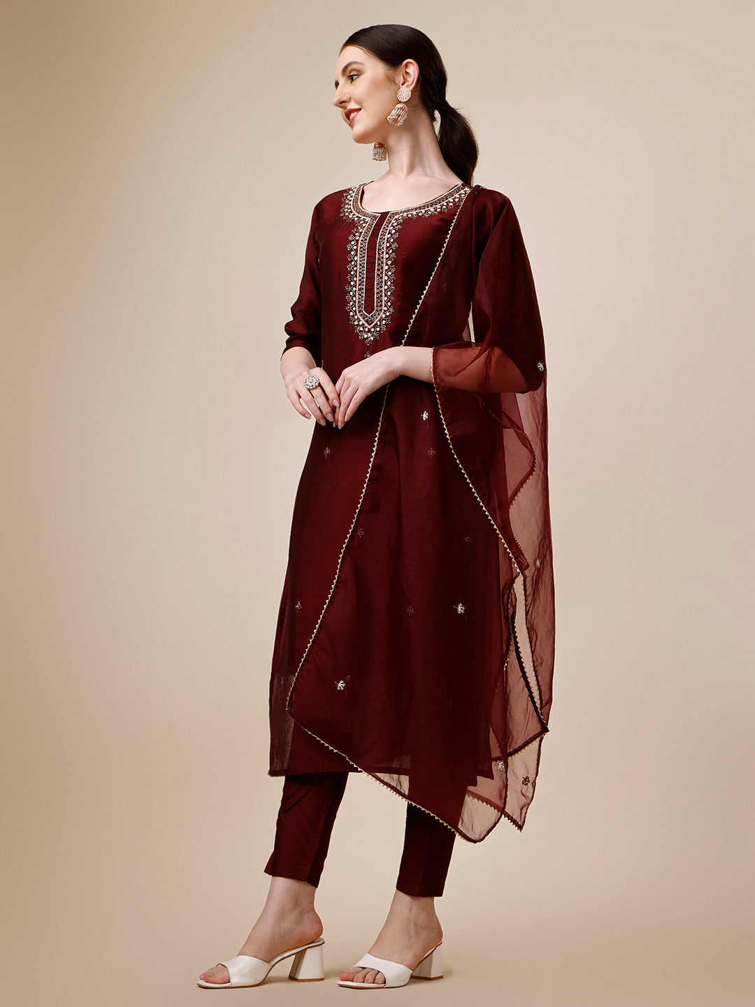 Embroidered Color Kurta With Pant And Dupatta Set, Multicolor - Hiral Fashion - Distacart