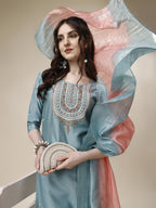 Embroidered Kurta With Pant And Dupatta Set, Multicolor - Hiral Fashion - Distacart