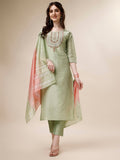 Embroidered Kurta With Pant And Dupatta Set, Multicolor - Hiral Fashion - Distacart