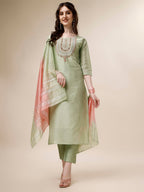 Embroidered Kurta With Pant And Dupatta Set, Multicolor - Hiral Fashion - Distacart
