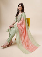 Embroidered Kurta With Pant And Dupatta Set, Multicolor - Hiral Fashion - Distacart