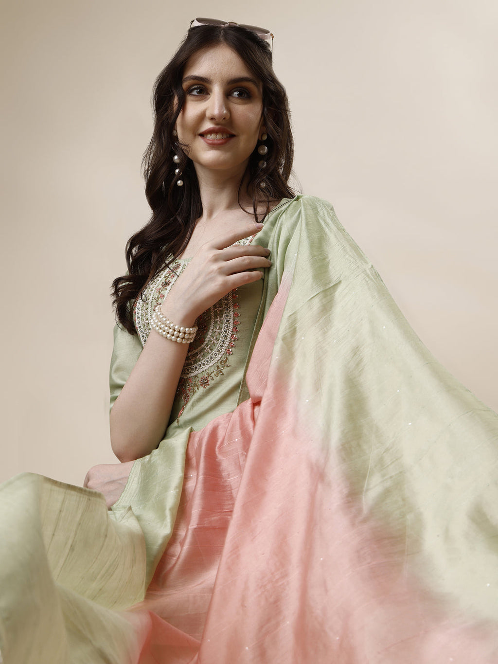 Embroidered Kurta With Pant And Dupatta Set, Multicolor - Hiral Fashion - Distacart