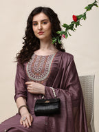 Embroidered Lavender Kurta With Pant And Dupatta Set, Multicolor - Hiral Fashion - Distacart