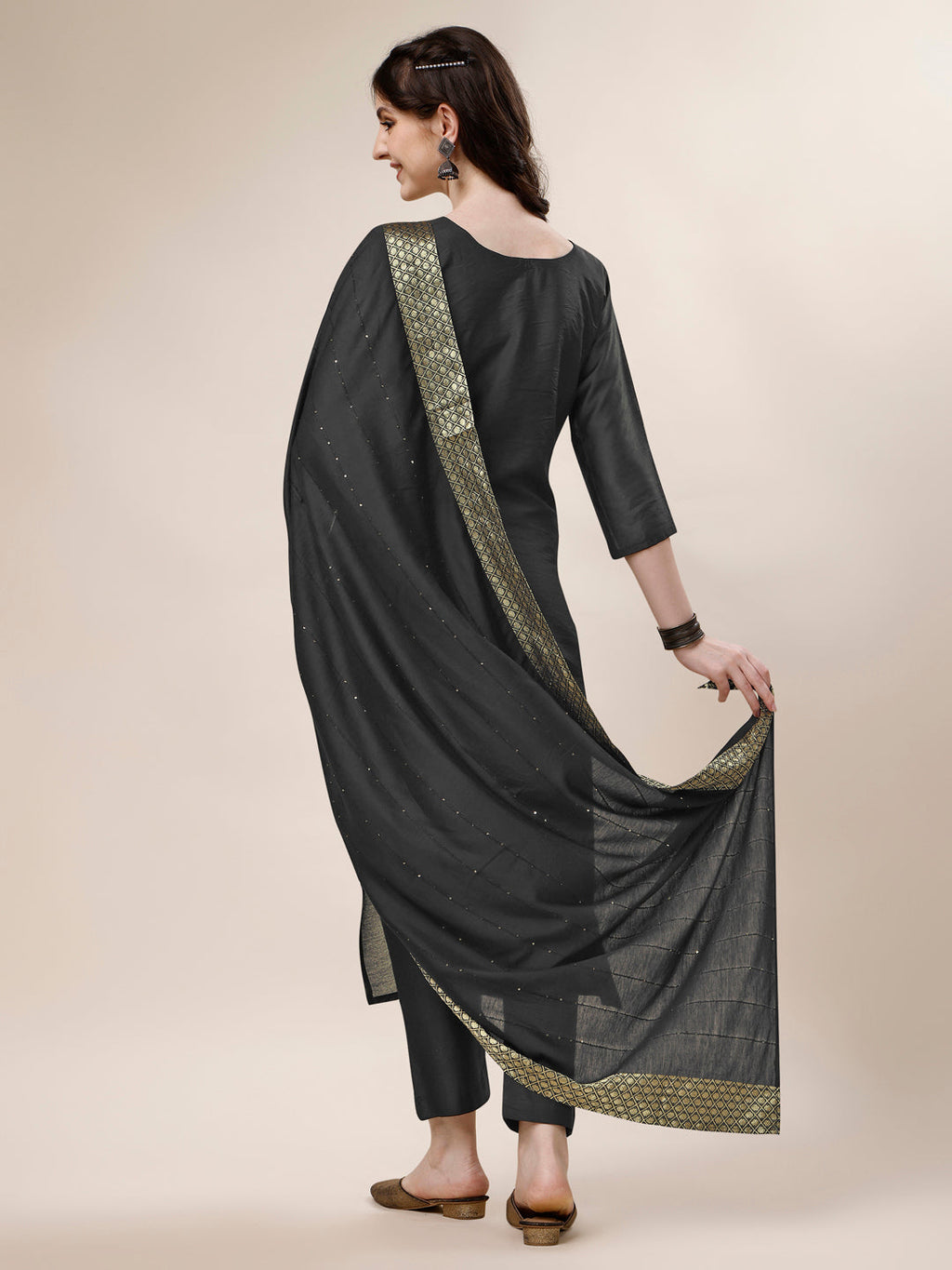 Embroidered Kurta With Pant And Dupatta Set, Multicolor - Hiral Fashion - Distacart