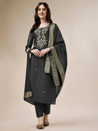Embroidered Kurta With Pant And Dupatta Set, Multicolor - Hiral Fashion - Distacart