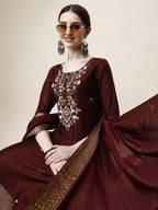 Embroidered Kurta With Pant And Dupatta Set, Multicolor - Hiral Fashion - Distacart