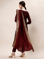 Embroidered Kurta With Pant And Dupatta Set, Multicolor - Hiral Fashion - Distacart