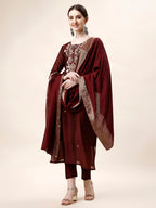 Embroidered Kurta With Pant And Dupatta Set, Multicolor - Hiral Fashion - Distacart