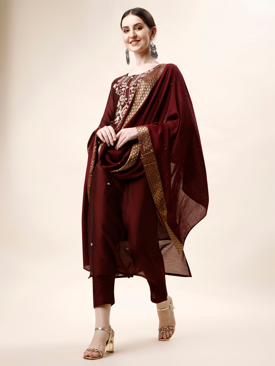 Embroidered Kurta With Pant And Dupatta Set, Multicolor - Hiral Fashion - Distacart