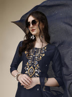Embroidered Kurta With Pant And Dupatta Set, Multicolor - Hiral Fashion - Distacart
