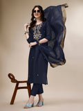 Embroidered Kurta With Pant And Dupatta Set, Multicolor - Hiral Fashion - Distacart