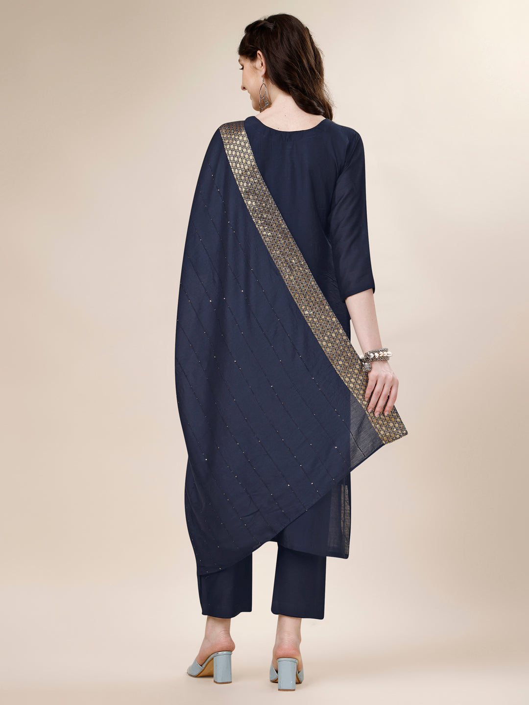 Embroidered Kurta With Pant And Dupatta Set, Multicolor - Hiral Fashion - Distacart