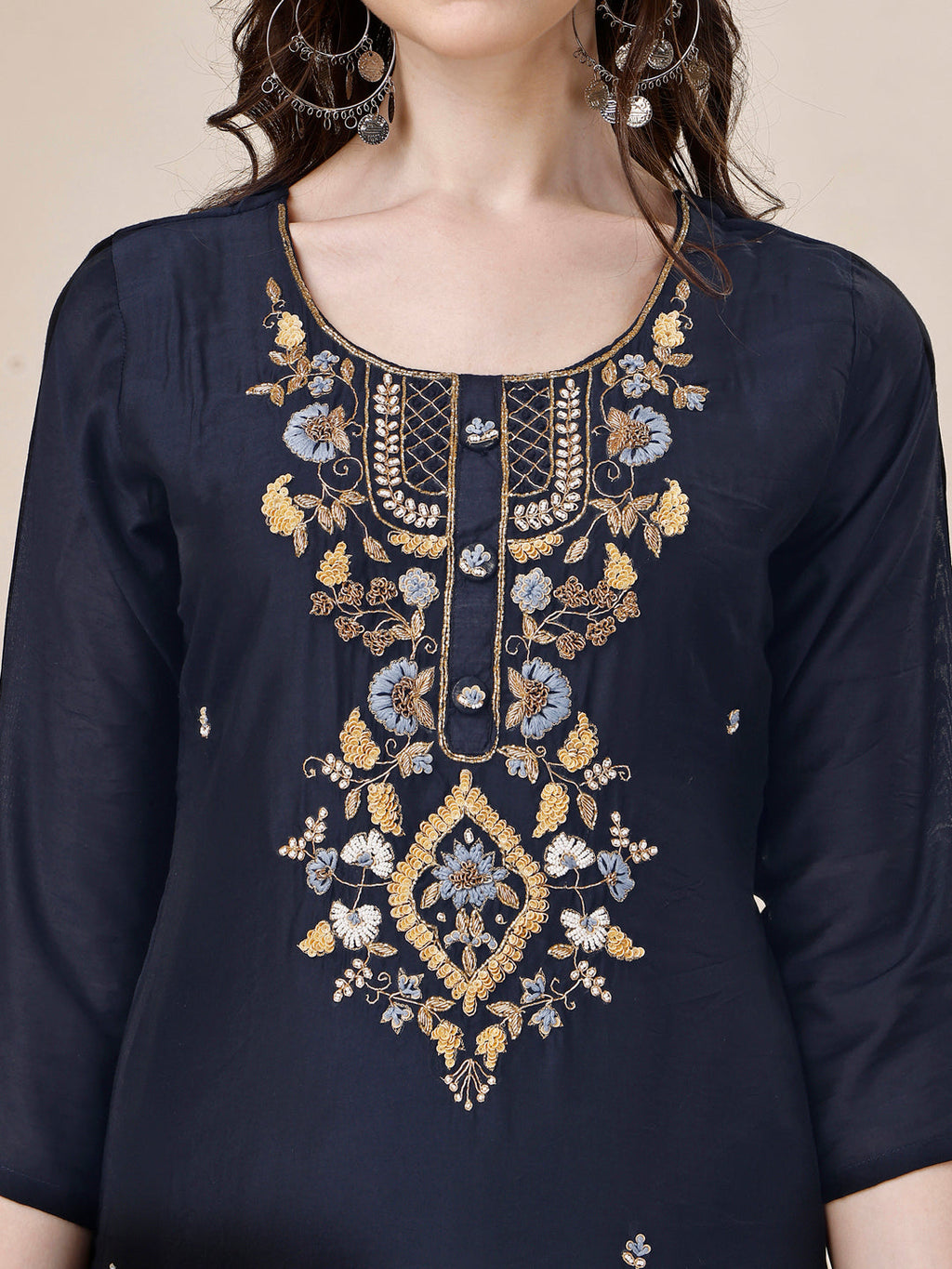 Embroidered Kurta With Pant And Dupatta Set, Multicolor - Hiral Fashion - Distacart