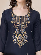 Embroidered Kurta With Pant And Dupatta Set, Multicolor - Hiral Fashion - Distacart