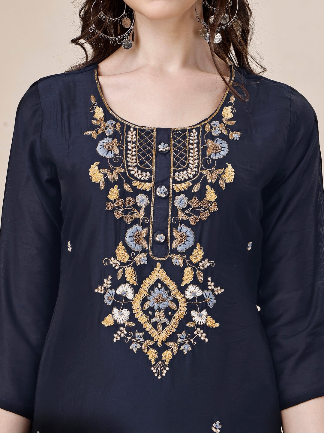 Embroidered Kurta With Pant And Dupatta Set, Multicolor - Hiral Fashion - Distacart