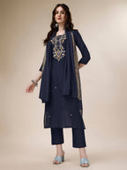 Embroidered Kurta With Pant And Dupatta Set, Multicolor - Hiral Fashion - Distacart