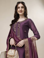 Embroidered Kurta With Pant And Dupatta Set, Multicolor - Hiral Fashion - Distacart