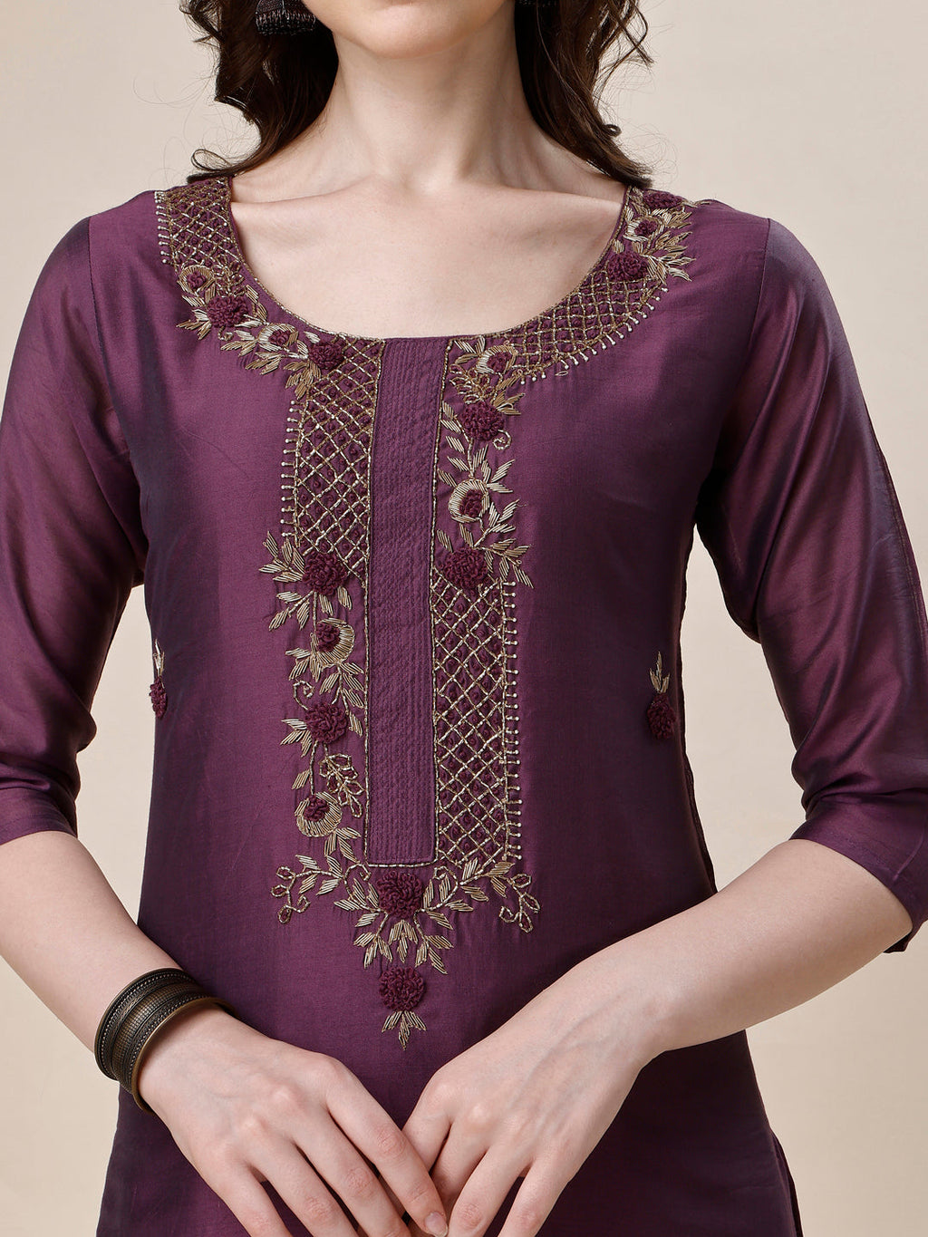 Embroidered Kurta With Pant And Dupatta Set, Multicolor - Hiral Fashion - Distacart