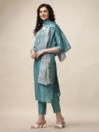 Hand Embroidered Kurta With Pant And Dupatta Set, Multicolor - Hiral Fashion - Distacart