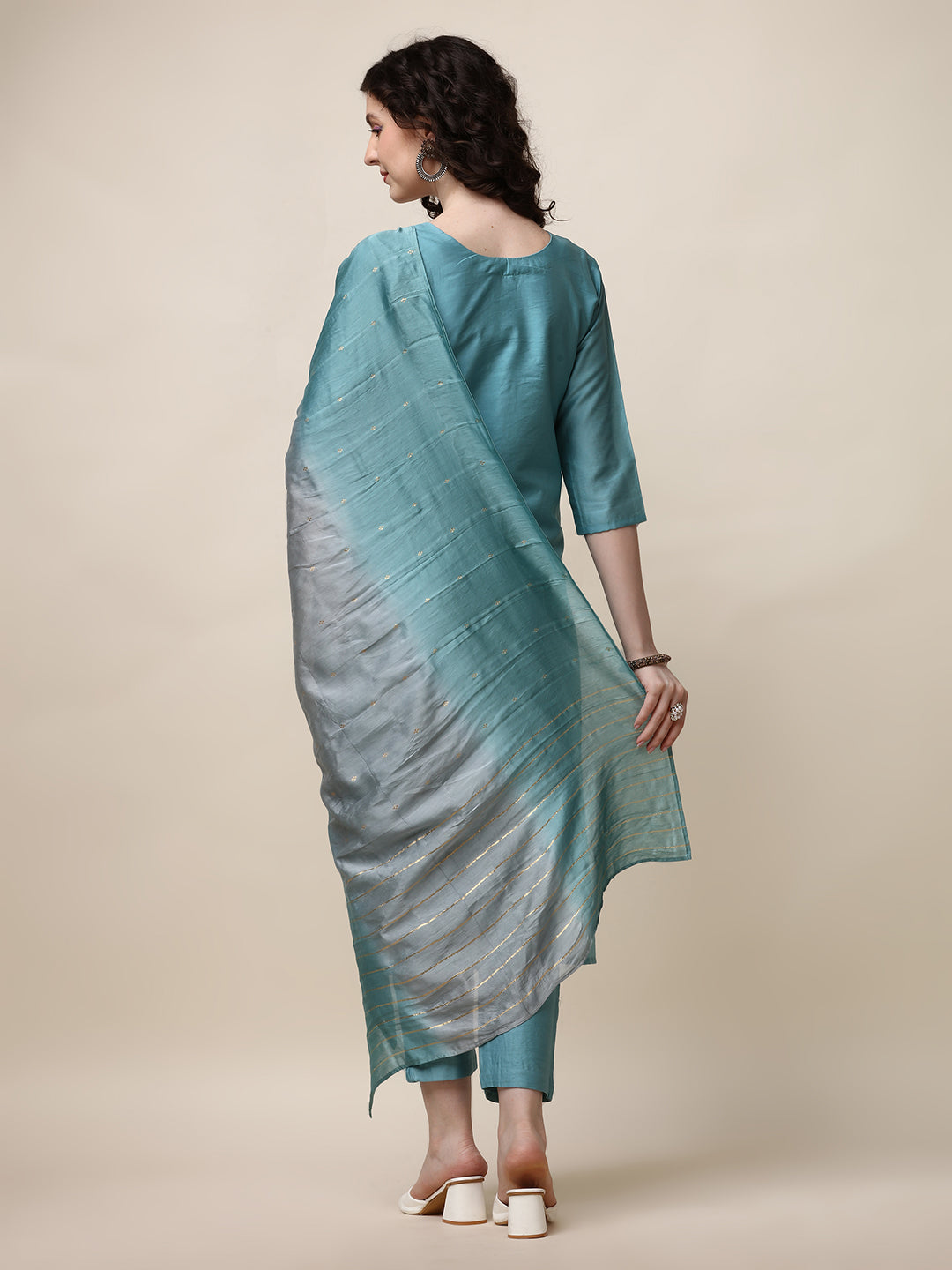 Hand Embroidered Kurta With Pant And Dupatta Set, Multicolor - Hiral Fashion - Distacart