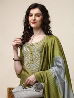 Hand Embroidered Kurta With Pant And Dupatta Set, Multicolor - Hiral Fashion - Distacart