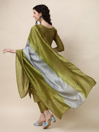 Hand Embroidered Kurta With Pant And Dupatta Set, Multicolor - Hiral Fashion - Distacart