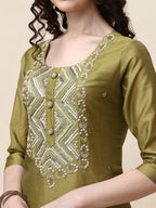 Hand Embroidered Kurta With Pant And Dupatta Set, Multicolor - Hiral Fashion - Distacart