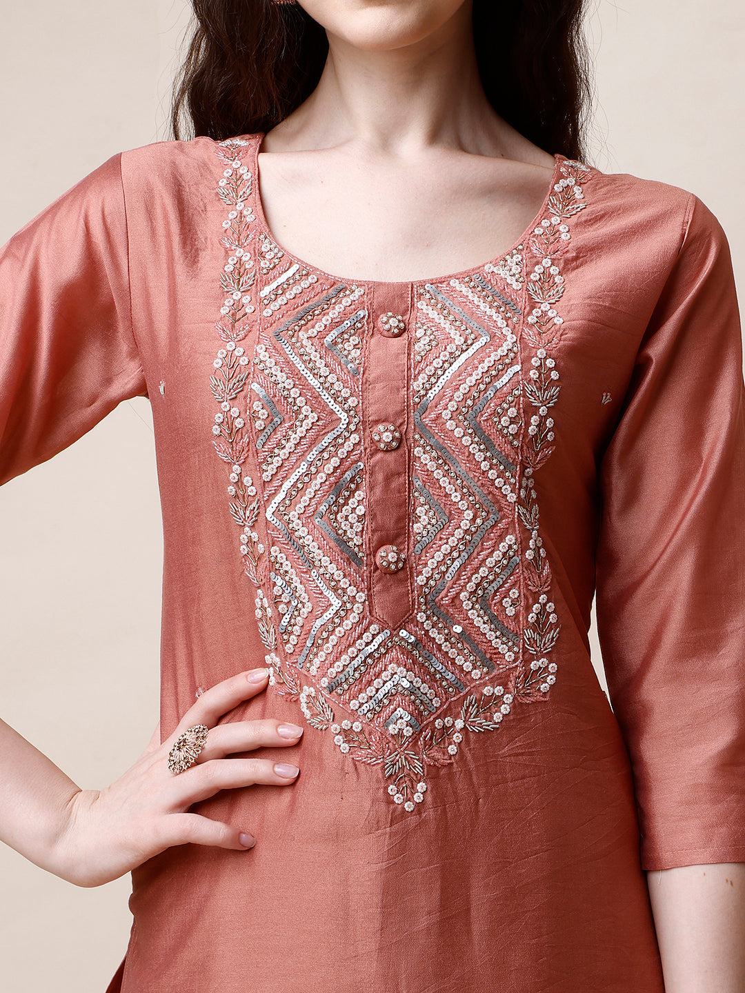 Hand Embroidered Kurta With Pant And Dupatta Set, Multicolor - Hiral Fashion - Distacart