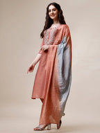 Hand Embroidered Kurta With Pant And Dupatta Set, Multicolor - Hiral Fashion - Distacart