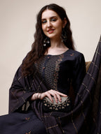 Embroidered Kurta With Pant And Dupatta Set, Multicolor - Hiral Fashion - Distacart