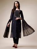 Embroidered Kurta With Pant And Dupatta Set, Multicolor - Hiral Fashion - Distacart