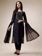 Embroidered Kurta With Pant And Dupatta Set, Multicolor - Hiral Fashion - Distacart