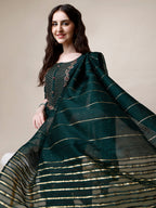 Embroidered Kurta With Pant And Dupatta Set, Multicolor - Hiral Fashion - Distacart