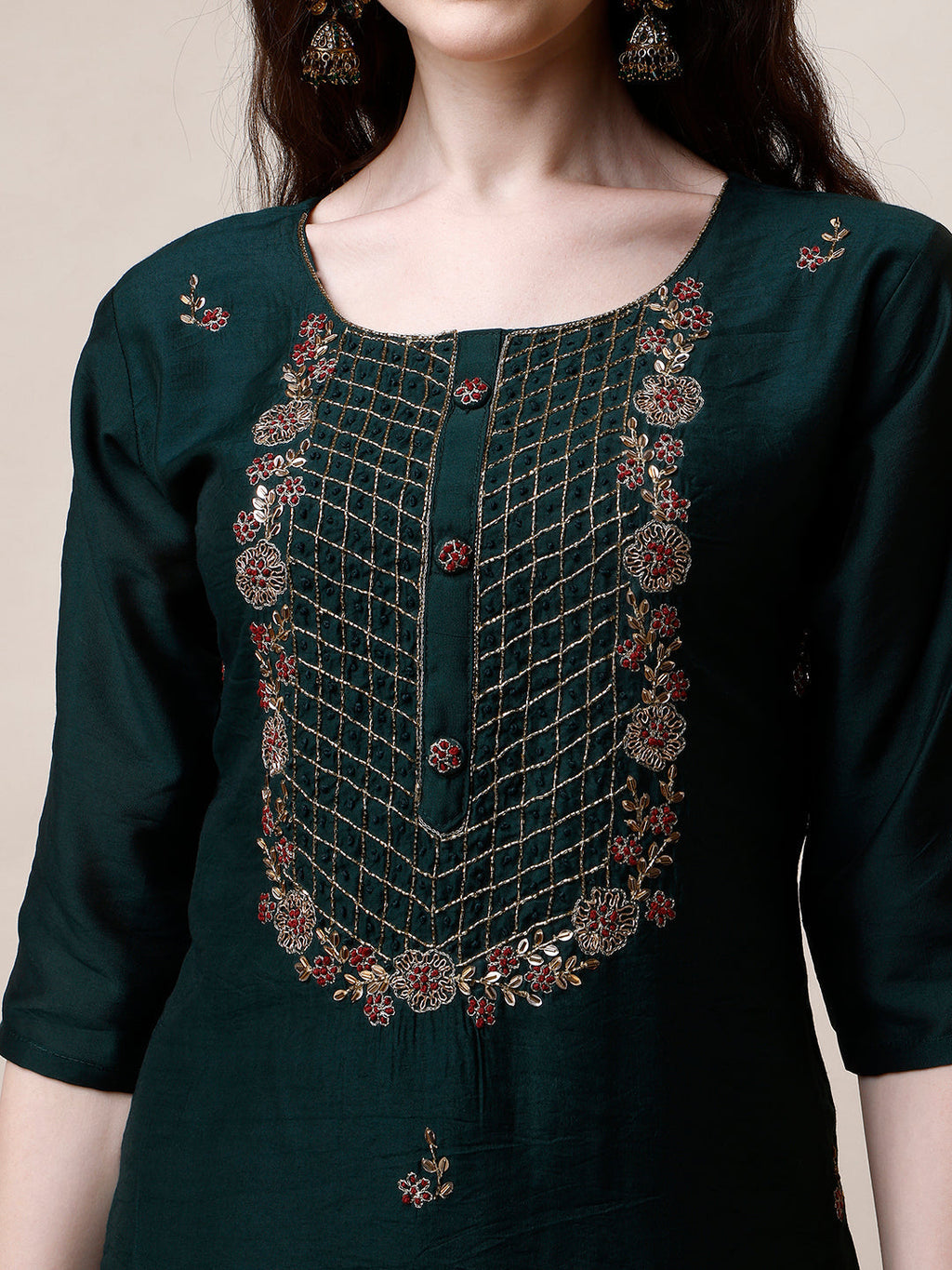 Embroidered Kurta With Pant And Dupatta Set, Multicolor - Hiral Fashion - Distacart