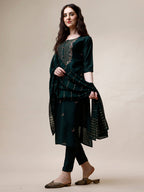 Embroidered Kurta With Pant And Dupatta Set, Multicolor - Hiral Fashion - Distacart
