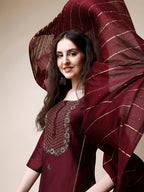 Embroidered Kurta With Pant And Dupatta Set, Multicolor - Hiral Fashion - Distacart