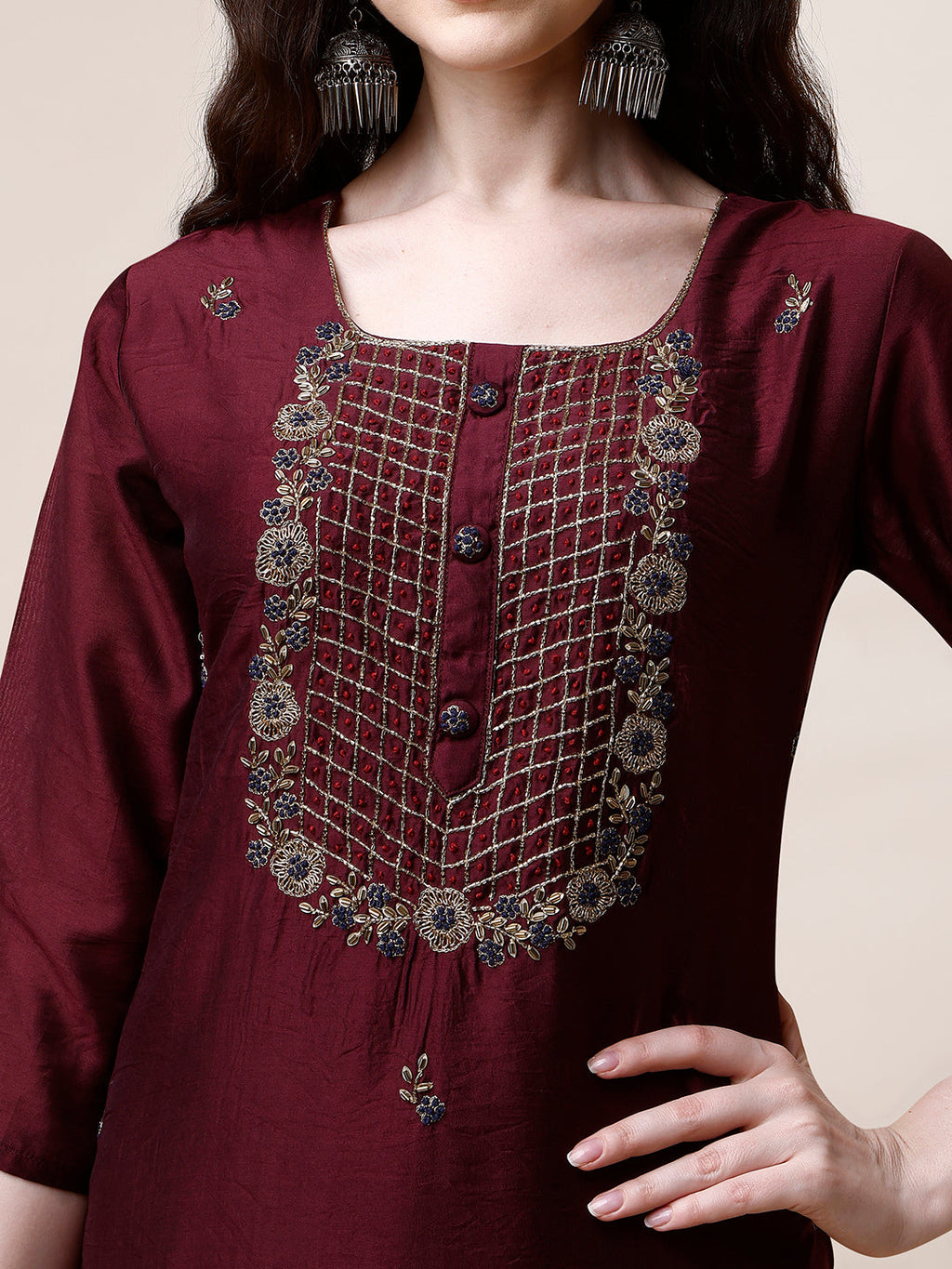 Embroidered Kurta With Pant And Dupatta Set, Multicolor - Hiral Fashion - Distacart