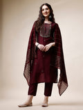 Embroidered Kurta With Pant And Dupatta Set, Multicolor - Hiral Fashion - Distacart