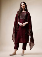 Embroidered Kurta With Pant And Dupatta Set, Multicolor - Hiral Fashion - Distacart